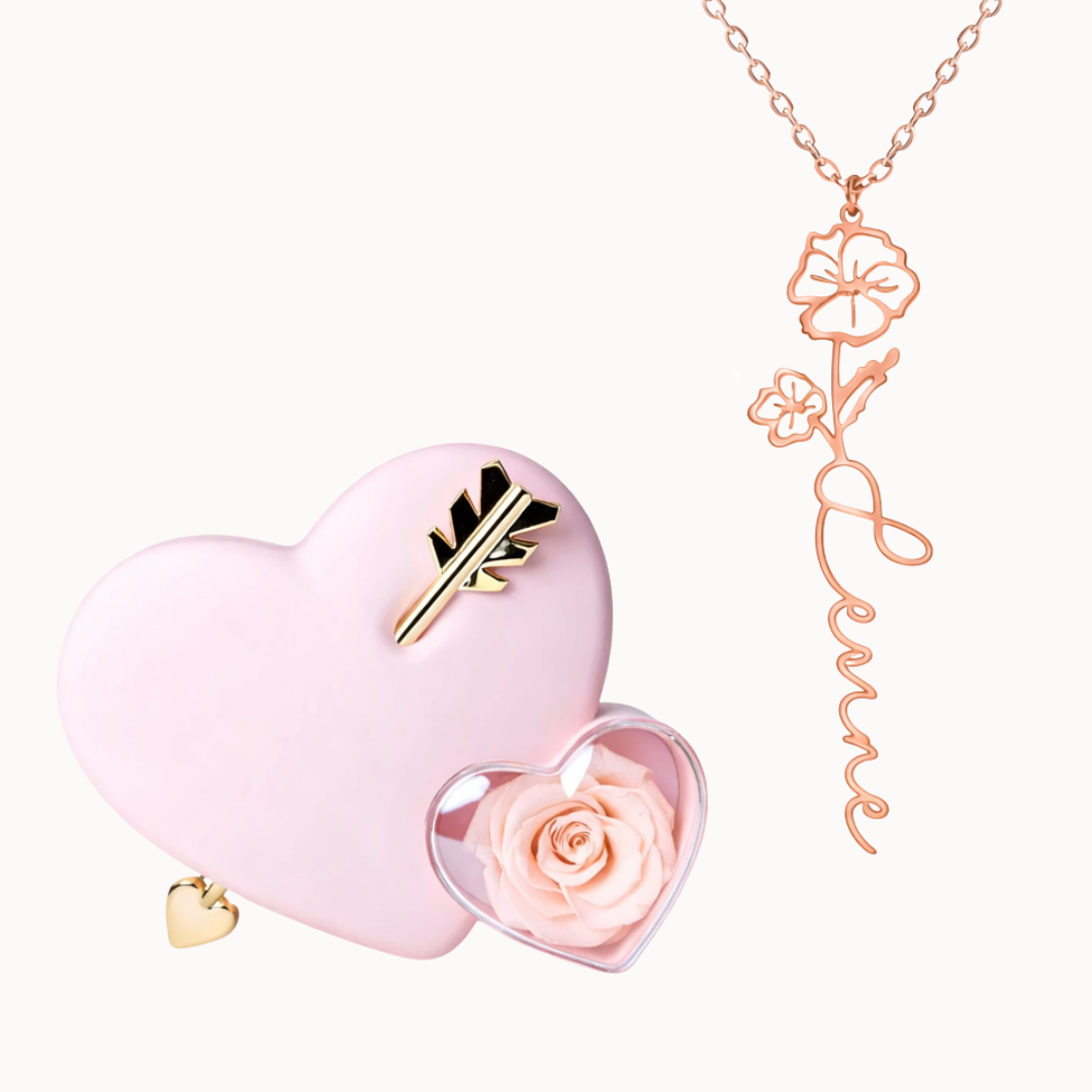 Caixa Cupido com Colar Nome Flor Personalizado
