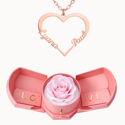 Caixa Rosa Eterna com Colar em Forma de Coração Personalizado