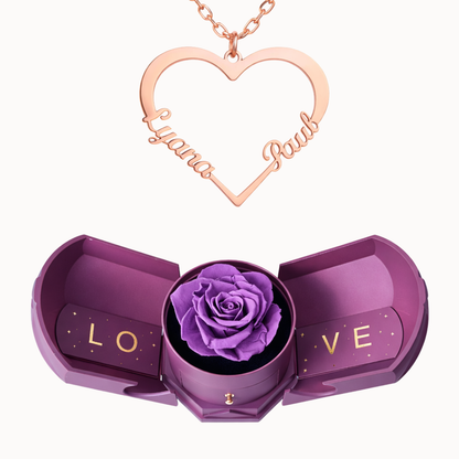 Caixa Rosa Eterna com Colar em Forma de Coração Personalizado