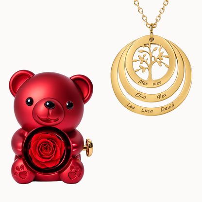 Urso Eterno com Colar Círculo Árvore da Família Personalizado