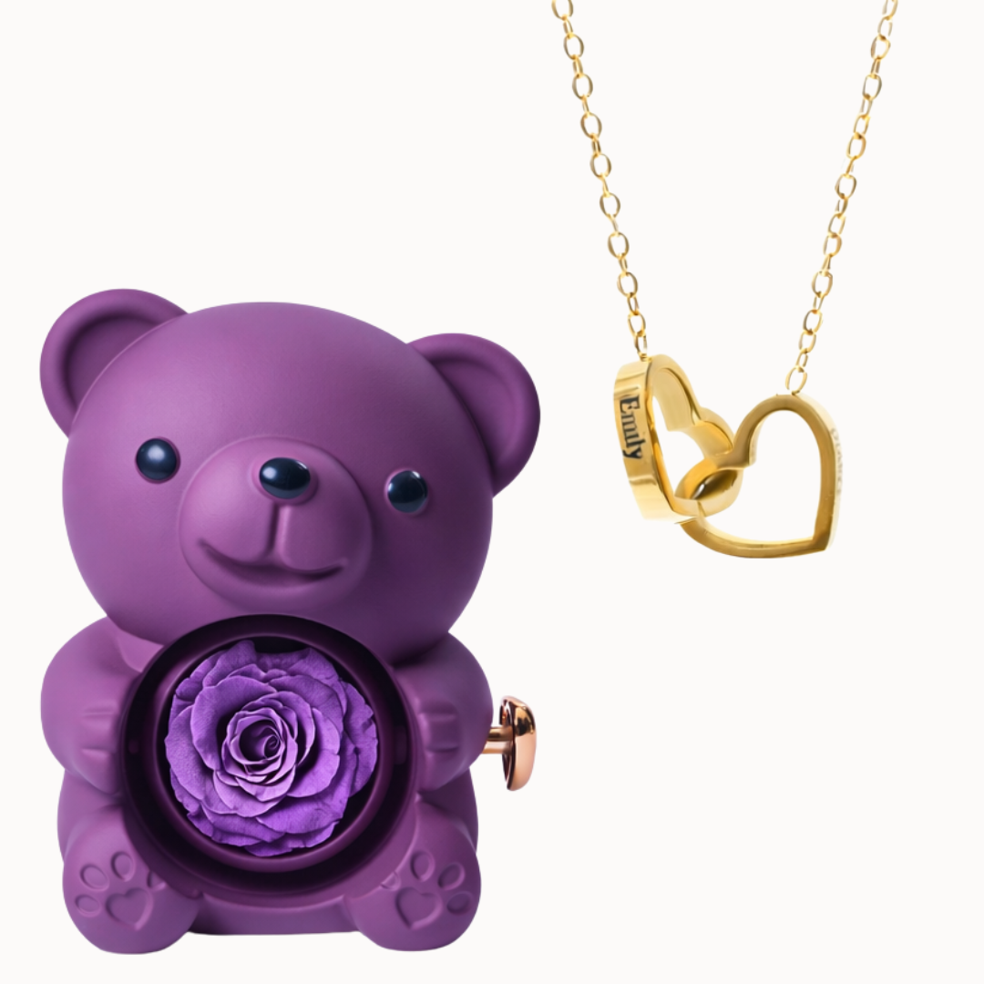 Urso Eterno com Colar Dois Corações Personalizado