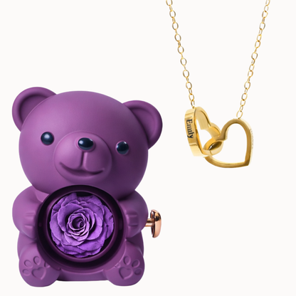Urso Eterno com Colar Dois Corações Personalizado