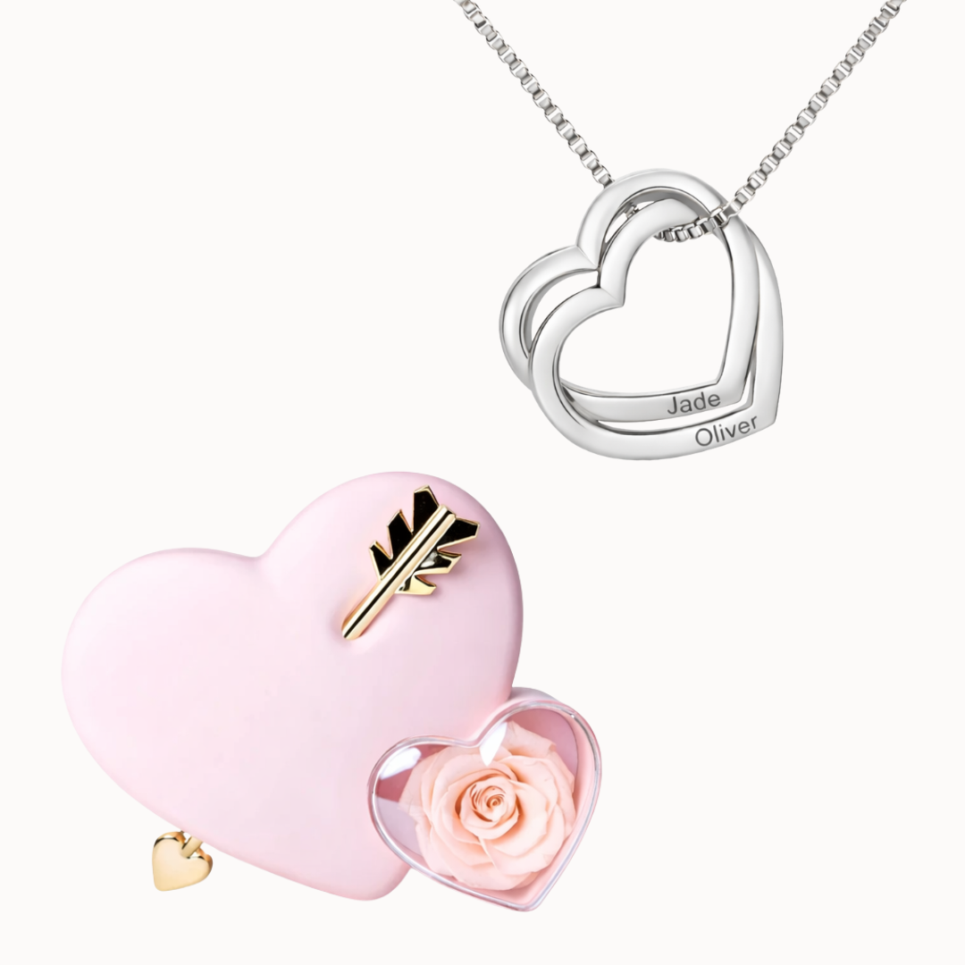 Caixa Cupido com Colar Corações Entrelaçados Personalizado