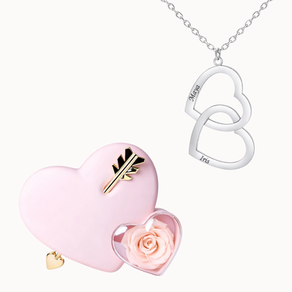 Caixa Cupido com Colar Duplo Coração Personalizado