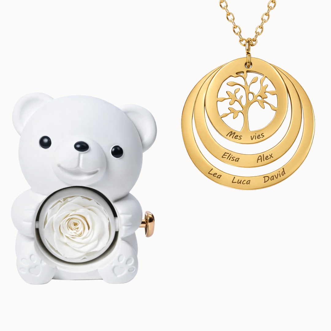 Urso Eterno com Colar Círculo Árvore da Família Personalizado