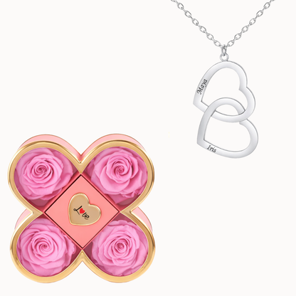 Caixa Trevo Eterno com Colar Duplo Coração Personalizado