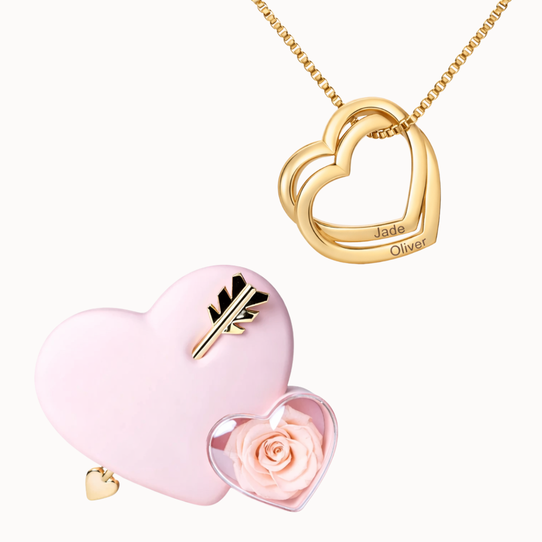 Caixa Cupido com Colar Corações Entrelaçados Personalizado