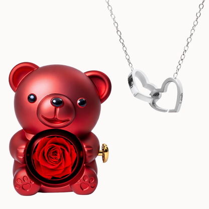 Urso Eterno com Colar Dois Corações Personalizado