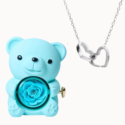 Urso Eterno com Colar Dois Corações Personalizado