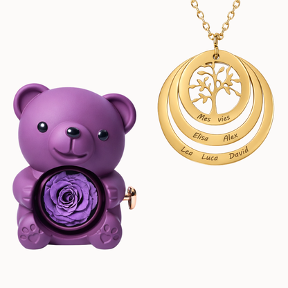 Urso Eterno com Colar Círculo Árvore da Família Personalizado
