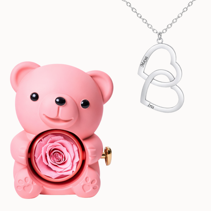 Caixa Urso Eterno com Colar Duplo Coração Personalizado