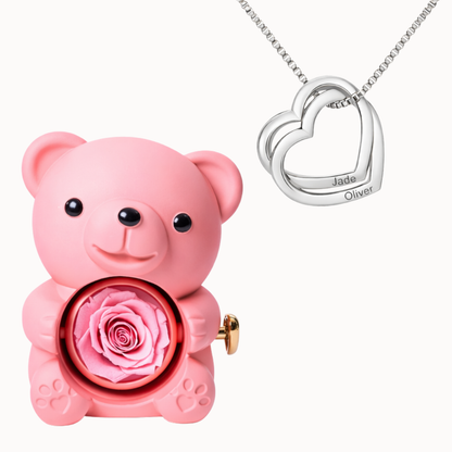 Caixa Urso Eterno com Colar Corações Entrelaçados Personalizado