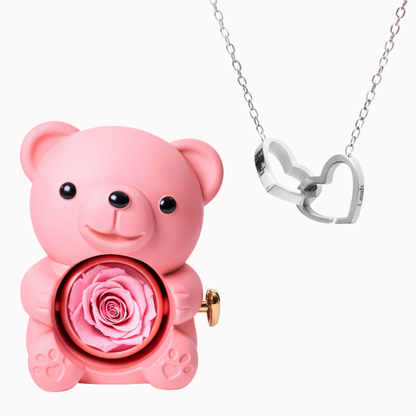Urso Eterno com Colar Dois Corações Personalizado