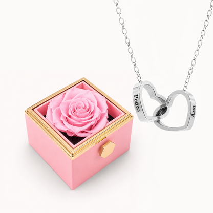 Colar Dois Corações Personalizados com Caixa Rosa Eterna