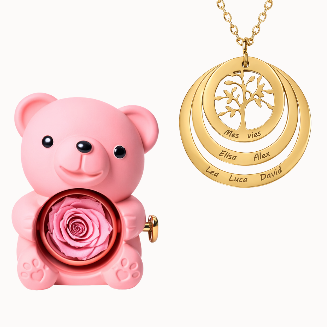 Urso Eterno com Colar Círculo Árvore da Família Personalizado