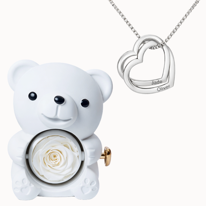 Caixa Urso Eterno com Colar Corações Entrelaçados Personalizado