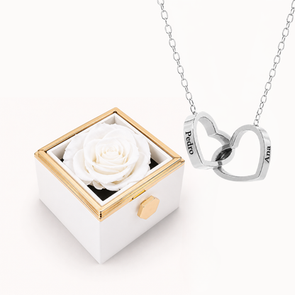 Colar Dois Corações Personalizados com Caixa Rosa Eterna