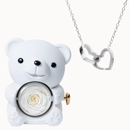 Urso Eterno com Colar Dois Corações Personalizado