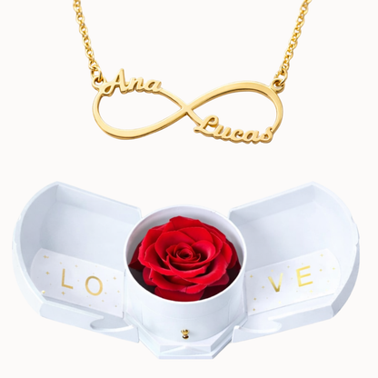 Caixa Rosa Eterna com Colar Infinito Personalizado