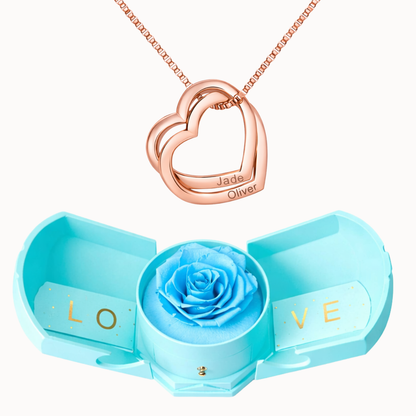 Caixa Rosa Eterna com Colar Corações Entrelaçados Personalizado