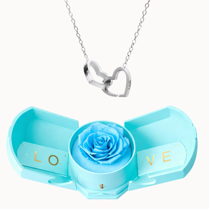 Caixa Rosa Eterna Florescer com Colar Dois Corações Personalizado