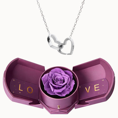 Caixa Rosa Eterna Florescer com Colar Dois Corações Personalizado