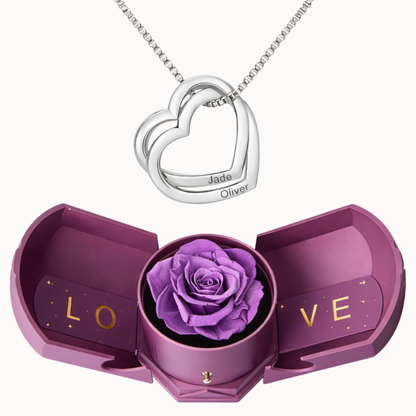Caixa Rosa Eterna com Colar Corações Entrelaçados Personalizado