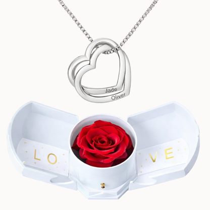 Caixa Rosa Eterna com Colar Corações Entrelaçados Personalizado