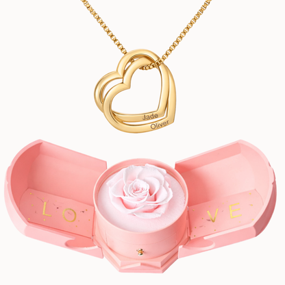Caixa Rosa Eterna com Colar Corações Entrelaçados Personalizado