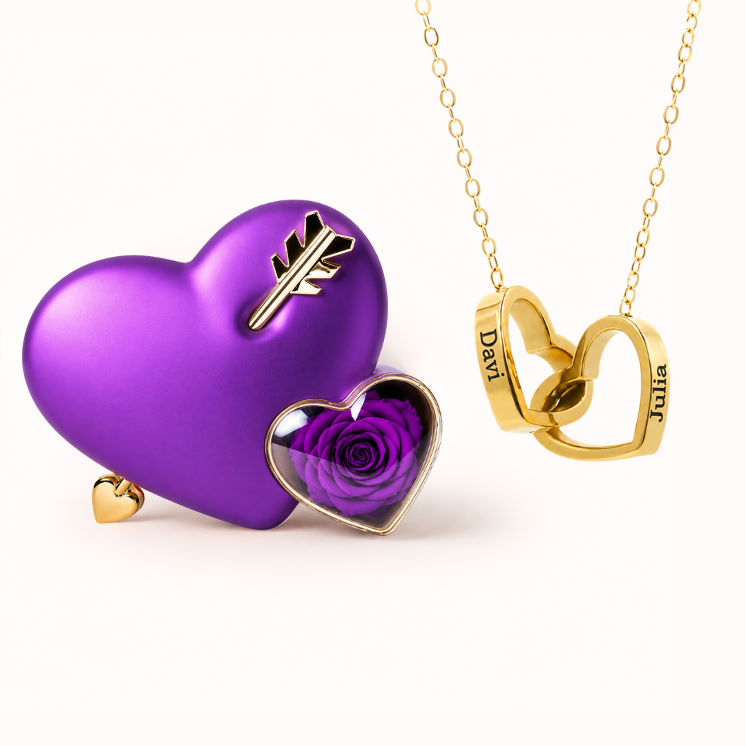 Colar Dois Corações Personalizados com Caixa Rosa Eterna