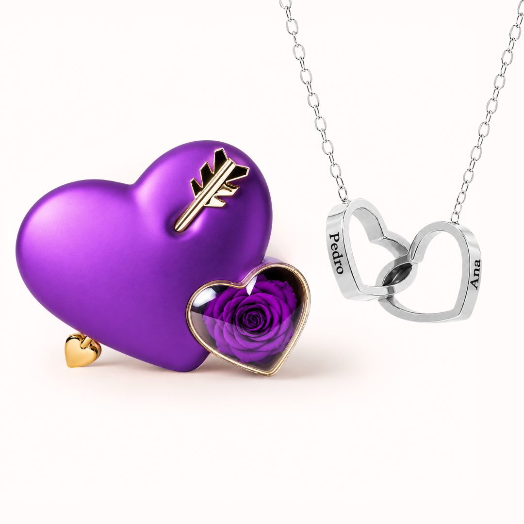 Colar Dois Corações Personalizados com Caixa Rosa Eterna