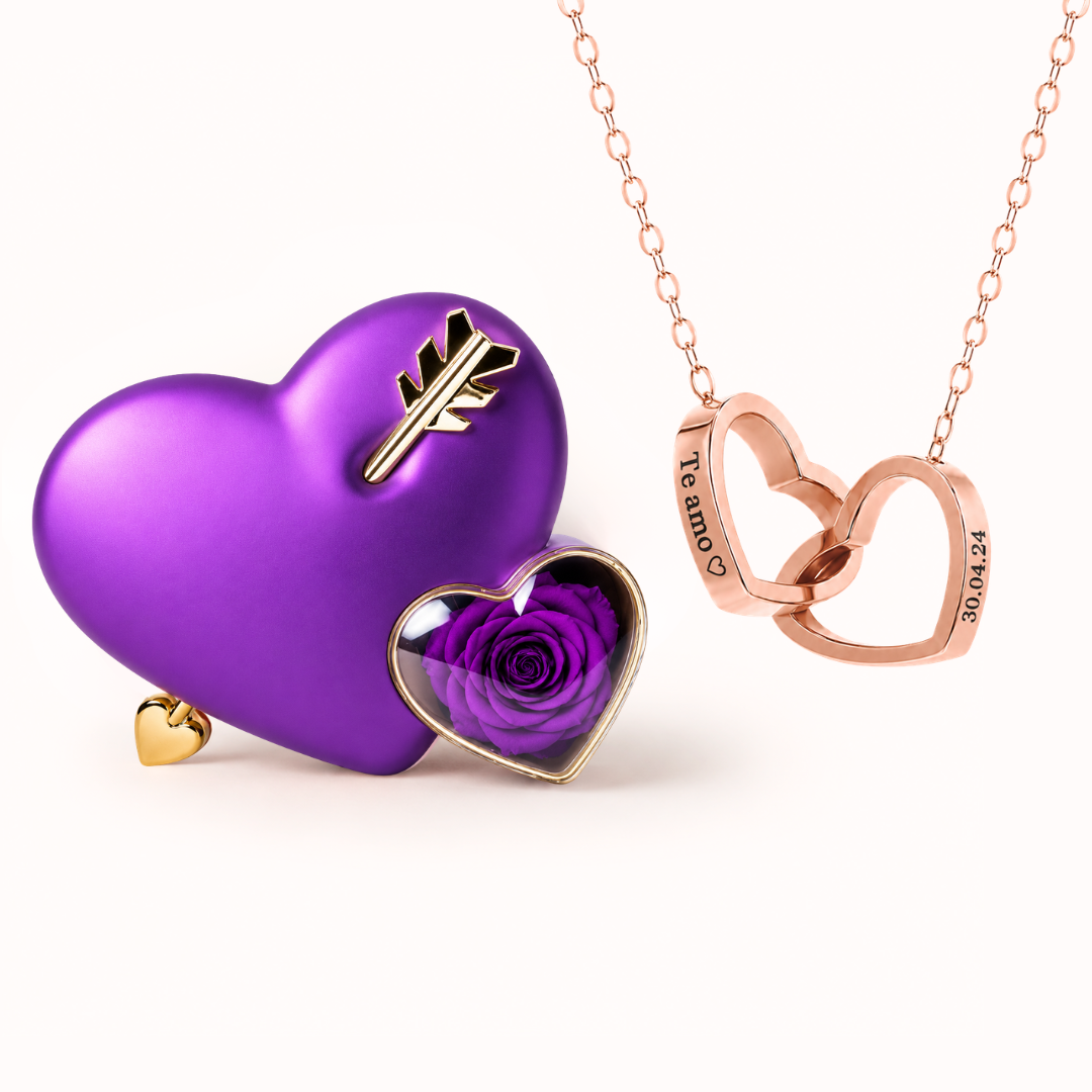 Colar Dois Corações Personalizados com Caixa Rosa Eterna