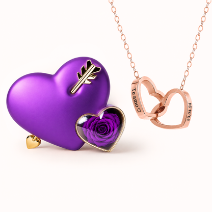 Colar Dois Corações Personalizados com Caixa Rosa Eterna