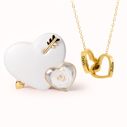 Colar Dois Corações Personalizados com Caixa Rosa Eterna