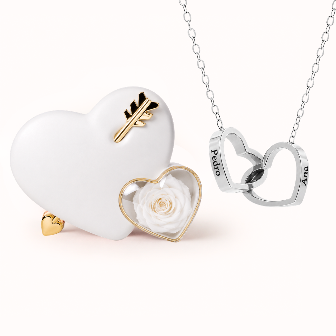 Colar Dois Corações Personalizados com Caixa Rosa Eterna