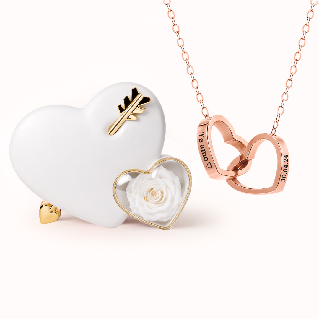 Colar Dois Corações Personalizados com Caixa Rosa Eterna