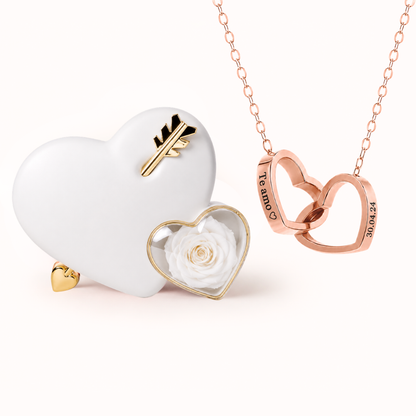 Colar Dois Corações Personalizados com Caixa Rosa Eterna