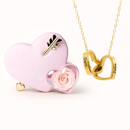 Colar Dois Corações Personalizados com Caixa Rosa Eterna
