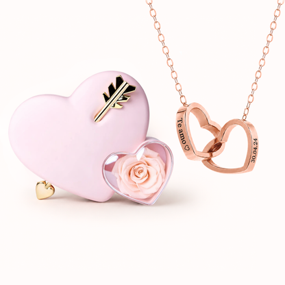 Colar Dois Corações Personalizados com Caixa Rosa Eterna