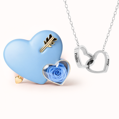 Colar Dois Corações Personalizados com Caixa Rosa Eterna