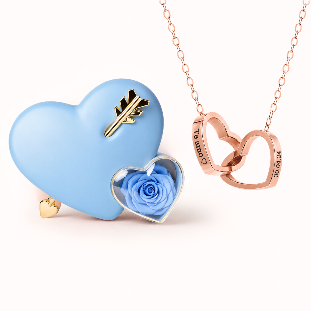 Colar Dois Corações Personalizados com Caixa Rosa Eterna