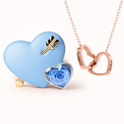 Colar Dois Corações Personalizados com Caixa Rosa Eterna