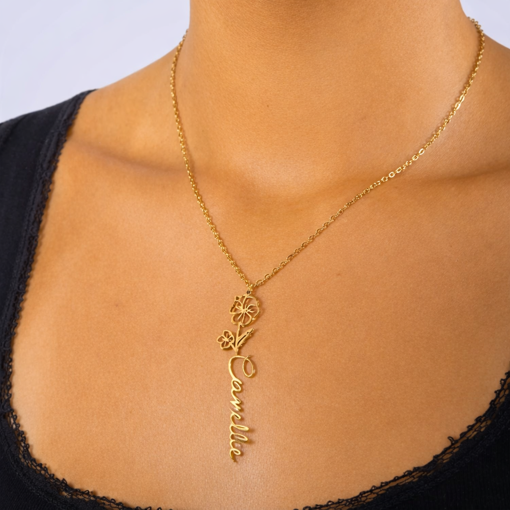 Caixa Cupido com Colar Nome Flor Personalizado