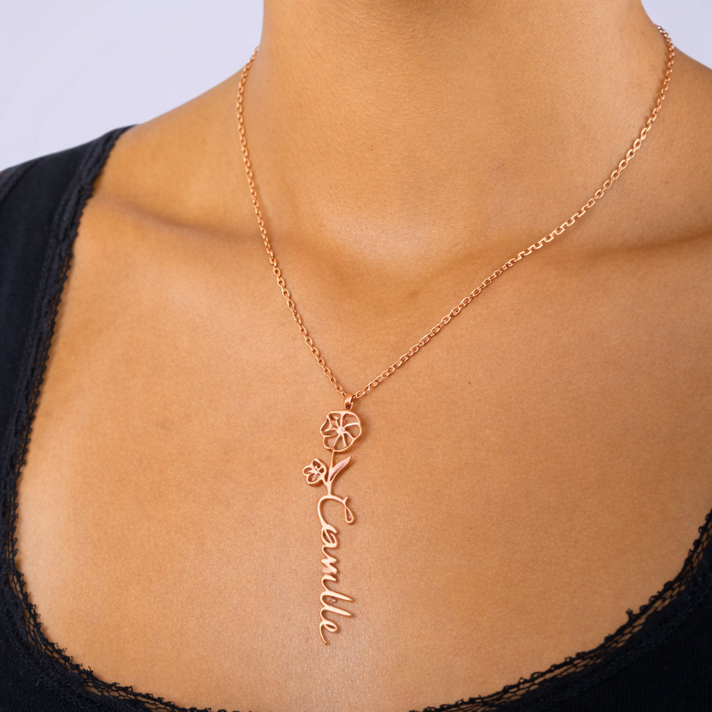 Caixa Cupido com Colar Nome Flor Personalizado