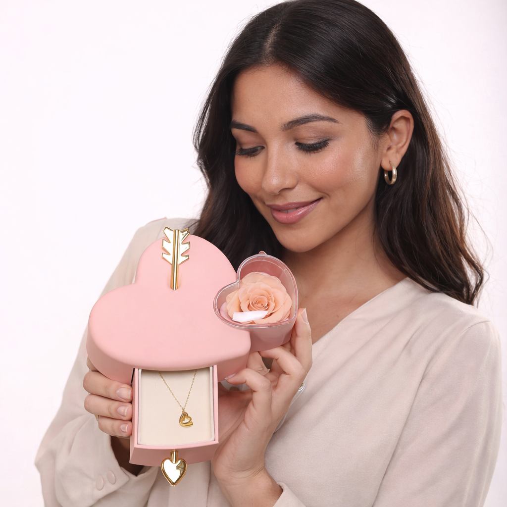 Caixa Cupido com Colar Dois Corações Personalizado