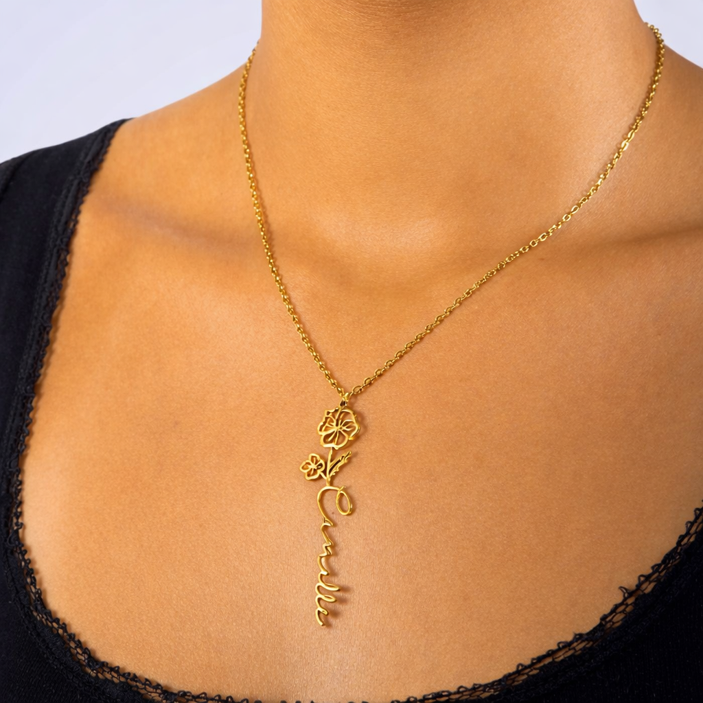Colar Nome com Flor Personalizado