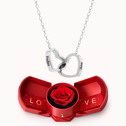 Colar Dois Corações Personalizados com Caixa Rosa Eterna