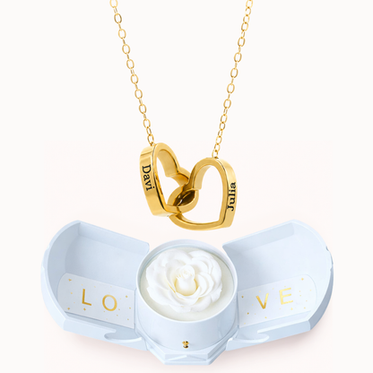 Colar Dois Corações Personalizados com Caixa Rosa Eterna