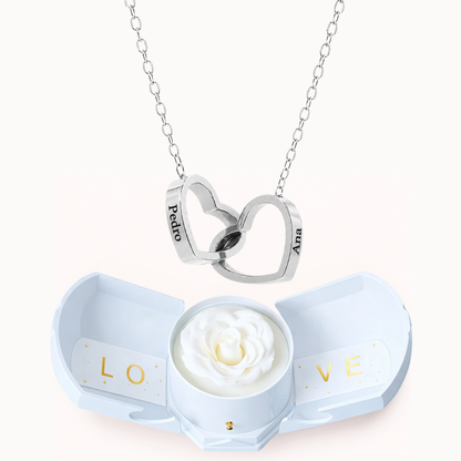 Colar Dois Corações Personalizados com Caixa Rosa Eterna