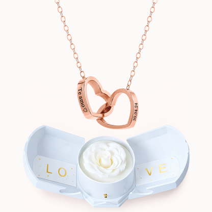 Colar Dois Corações Personalizados com Caixa Rosa Eterna